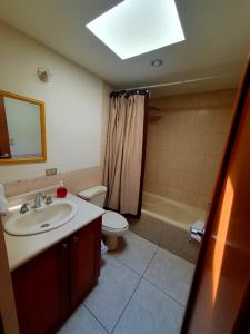 a bathroom with a sink and a toilet and a shower at Executive Airport Apartment Guatemala in Guatemala