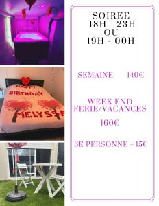 two pictures of a room with a bed and a sign at Jacuzzi privé arrivée autonome in Conflans-Sainte-Honorine