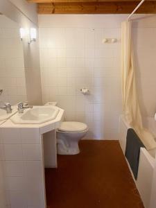 La salle de bains est pourvue d'un lavabo et de toilettes. dans l'établissement "La paisible" Maison vue sur le Rhône Arles, à Arles
