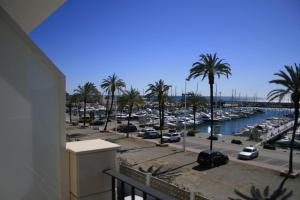 a view of a marina with palm trees and cars at Hotel el Paraiso in Caleta De Velez +13 photos