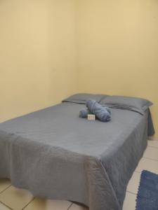 ein Bett mit zwei blauen Kissen darauf in der Unterkunft Studio 33 próximo ao Centro in Palmas