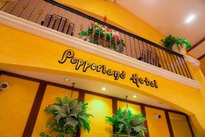 a shop with a balcony and plants on the wall at The Pepperland Hotel in Legazpi