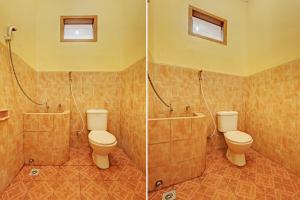 dos fotos de un baño con dos aseos en OYO 92406 Hotel Renata 1, en Kopeng