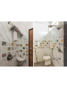 two pictures of a bathroom with a toilet and a sink at Hotel Atit Villa, Ujjain in Ujjain
