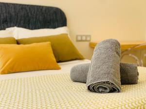 pokój hotelowy z łóżkiem i ręcznikami w obiekcie Alameda Lofts Pontevedra w mieście Pontevedra