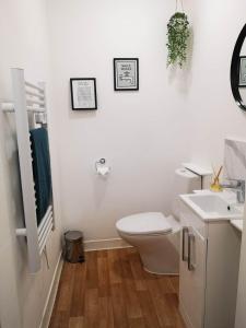 a white bathroom with a toilet and a sink at Wellpark Corner in Markinch