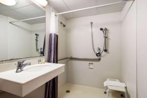 a bathroom with a sink and a shower at La Quinta Inn Tampa Airport Stadium Westshore in Tampa