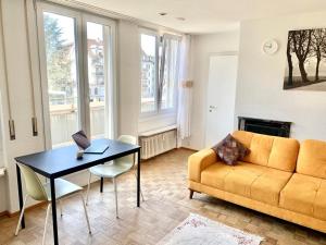 un soggiorno con divano e tavolo di Hawa Apartment - two balcony - by PA a Lucerna