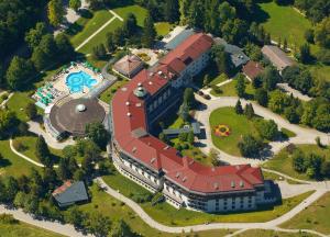 an overhead view of a large building with a red roof at Hotel Toplice - Terme Krka in Smarjeske Toplice