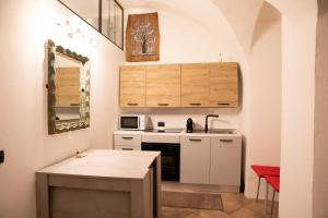 una pequeña cocina con encimera y fregadero en Palazzolo Centro Storico - 15 min Dal Lago d'Iseo en Palazzolo sullʼOglio