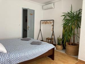 カボ・ロイグにあるCabo Roig holiday houseの植物が植わるベッドルーム1室が備わります。