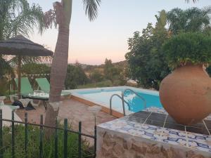 a large vase sitting on a table next to a pool at Quinta do Baía in Lagos