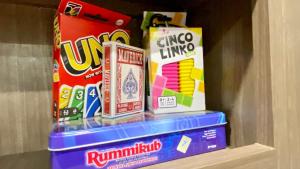 a shelf with three different snacks on top of them at Glamping on the Bay with fishing dock in Bolivar Peninsula