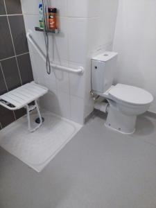 a bathroom with a toilet and a bench in it at La Citadelle de Conflans in Albertville +28 photos