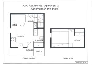 una pianta di un appartamento con 2 camere da letto di ABC apartments a Kamnik