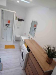 ein Bad mit einem Waschbecken, einem WC und einer Dusche in der Unterkunft Le Carnot 1 - Proche gare et IUT chez Adrien in Saint-Quentin