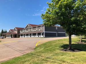 a large building with a tree in front of it at Coastal Inn Sackville in Sackville