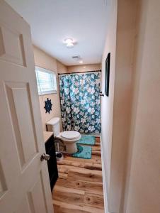 a small bathroom with a toilet and a shower at Modern & Comfy Lagoon Oasis - River Views - Parking in Titusville