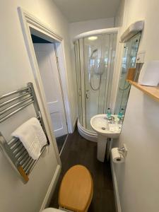 a bathroom with a shower and a toilet and a sink at Ambleside Central in Ambleside +44 photos