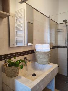 a bathroom with a sink and a mirror at B&B Fradama' Holiday in Dorgali