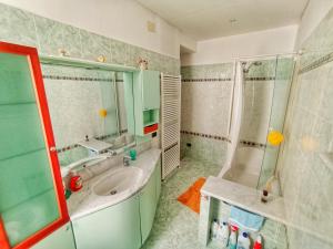 uma casa de banho com um lavatório e um chuveiro em La casa sul mare-Savona em Savona