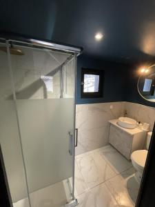 a bathroom with a shower and a toilet at Babiloc Moderne à Riez in Riez