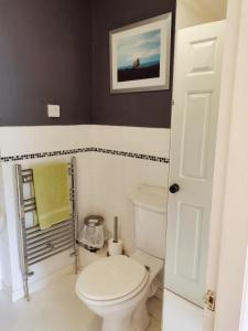 Un baño con inodoro y un cuadro en la pared. en Black Dog House, en Bishop Auckland