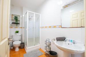 uma casa de banho com um WC, um lavatório e um chuveiro em 103 - The Townhouse at Gort na Coiribe by Shortstays em Galway