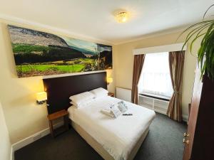 um quarto de hotel com uma cama e um quadro na parede em Buccleuch Arms Hotel em Moffat