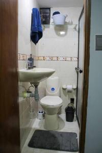 a small bathroom with a toilet and a sink at Aparta- estudio Ziruma 102 in Medellín