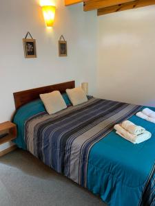 1 dormitorio con 1 cama grande y 2 toallas. en Las Vistas en San Martín de los Andes