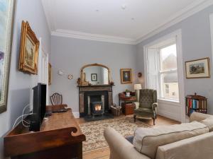 a living room with a tv and a fireplace at The Merchant's House in Kilrush