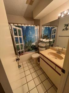 伊莎贝尔港Heron's Sea Cottage with view of Space X and just minutes from South Padre Island的带水槽、马桶和窗户的浴室