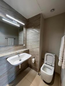 een badkamer met een wastafel en een toilet bij Classic 2-bedroom condo in Lagos