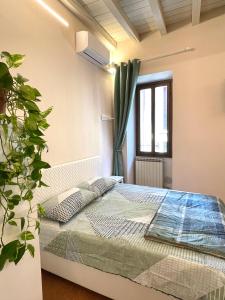una camera da letto con letto, cuscini e finestra di Mono Arnaldo a Brescia