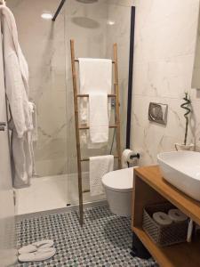 a bathroom with a shower and a toilet and a sink at DOURO BROTHERS in Resende