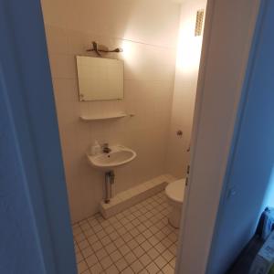 a bathroom with a toilet and a sink at 3 Zimmer Standard Apartment - 7 Betten - 2 x Badezimmer in Wolfsburg
