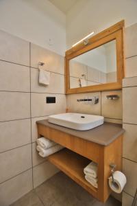 a bathroom with a sink and a mirror at Pal Hotel in Leh