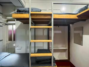 邁索爾的住宿－Rahee Bi Roambay - Backpacker Hostel，客房设有两张双层床和一张床。