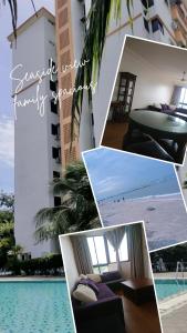 a collage of photos of a resort with a swimming pool at Butterworth Seaside view Family spacious in Butterworth
