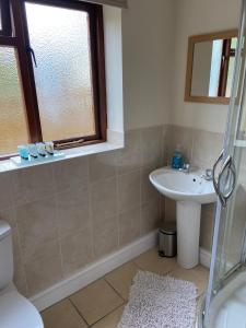 baño con lavabo y aseo y ventana en High Hedges Apartment A en Oxford