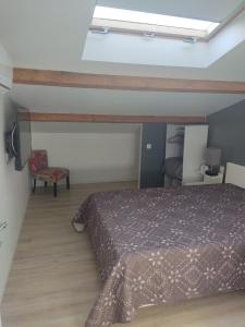 1 dormitorio con 1 cama y tragaluz en Duplex SERENITY, en Bédarieux