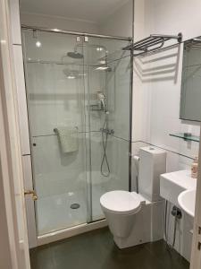 a bathroom with a shower and a toilet and a sink at Iturrain by smiling rentals in Hondarribia