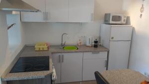 a small kitchen with a sink and a refrigerator at Apartments and rooms by the sea Stara Novalja, Pag - 6303 in Novalja