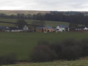 un grupo de casas en un campo verde en Granny’s Hut en Thornhill