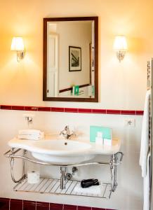 uma casa de banho com um lavatório e um espelho em Palazzo Tiglio em San Pancrazio