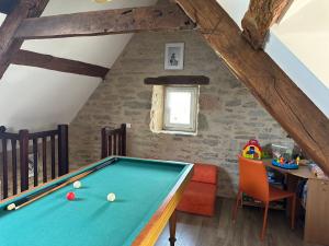 a room with a pool table in a attic at Gîte indépendant "Au merle chanteur" in Laramière
