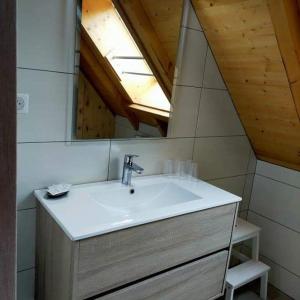 a bathroom with a sink and a mirror at Gîtes Thirion in Saint-Hippolyte