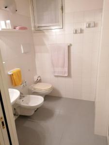 biała łazienka z toaletą i umywalką w obiekcie Appartamento in villa sul Garda w mieście Castion Veronese