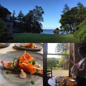 a collage of two pictures with a plate of food at Currarevagh House in Oughterard